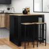 Ensemble table de bar + 2 tabourets de bar bois noir et imitation hêtre