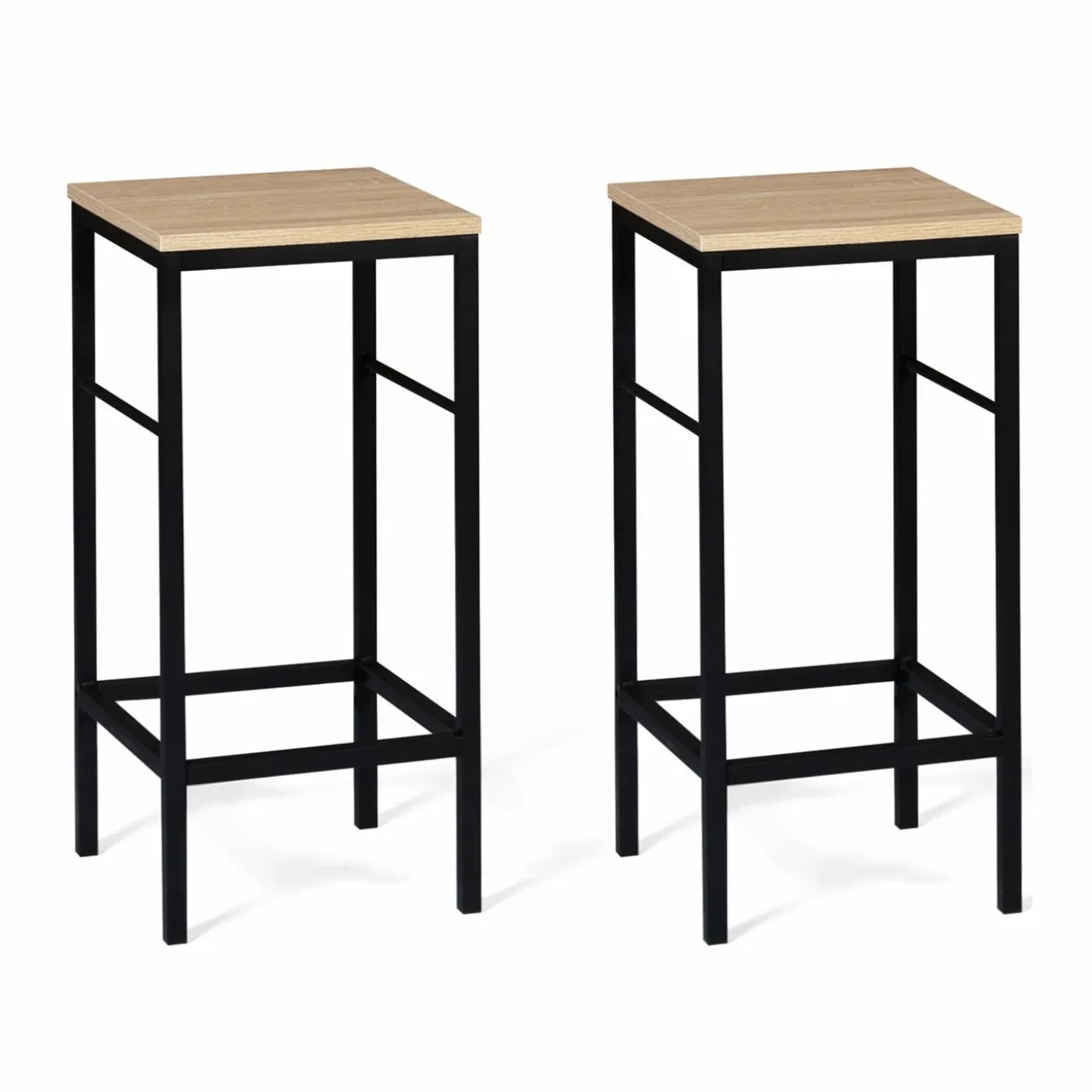 Ensemble table de bar + 2 tabourets de bar bois noir et imitation hêtre