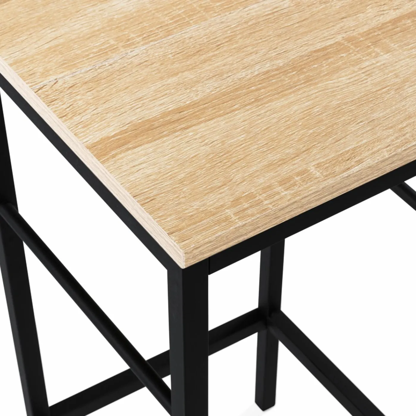 Ensemble table de bar + 2 tabourets de bar bois noir et imitation hêtre