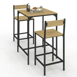 Ensemble table de bar carrée 60 cm et 2 chaises de bar design industriel