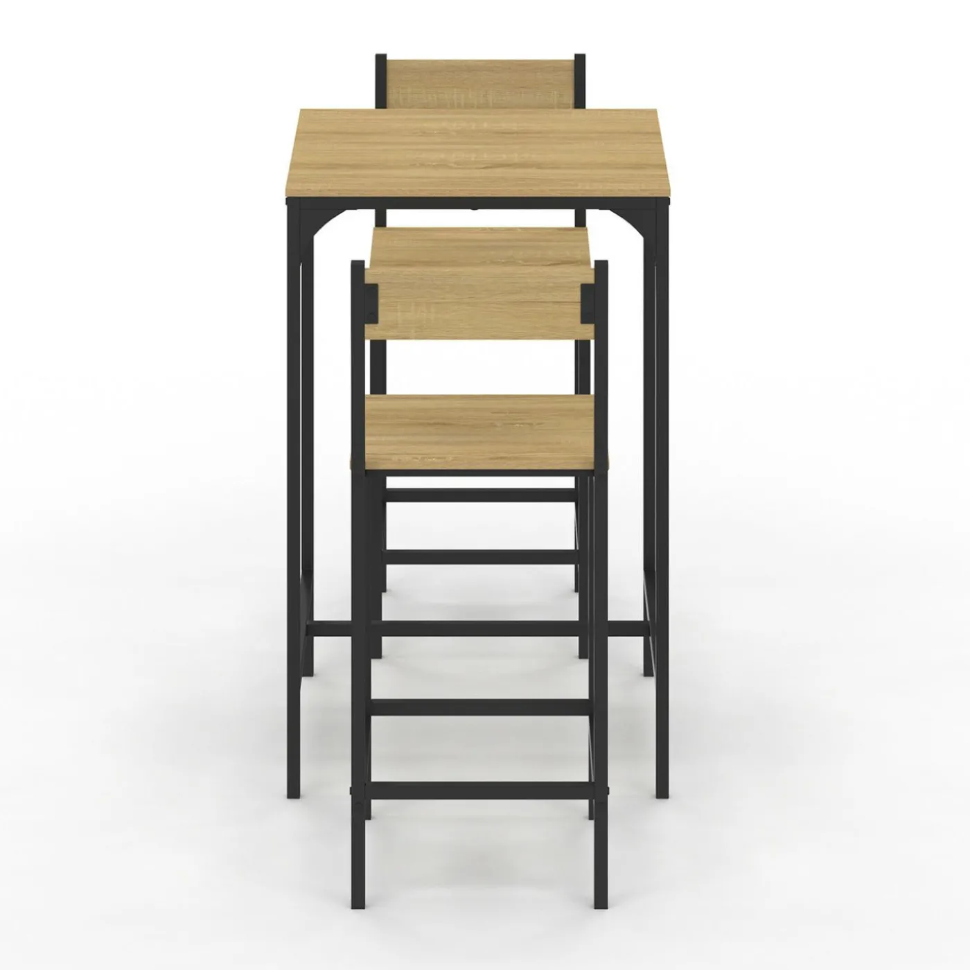 Ensemble table de bar carrée 60 cm et 2 chaises de bar design industriel