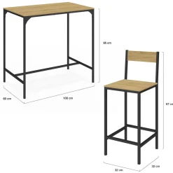 Ensemble table de bar et 4 chaises de bar industrielles