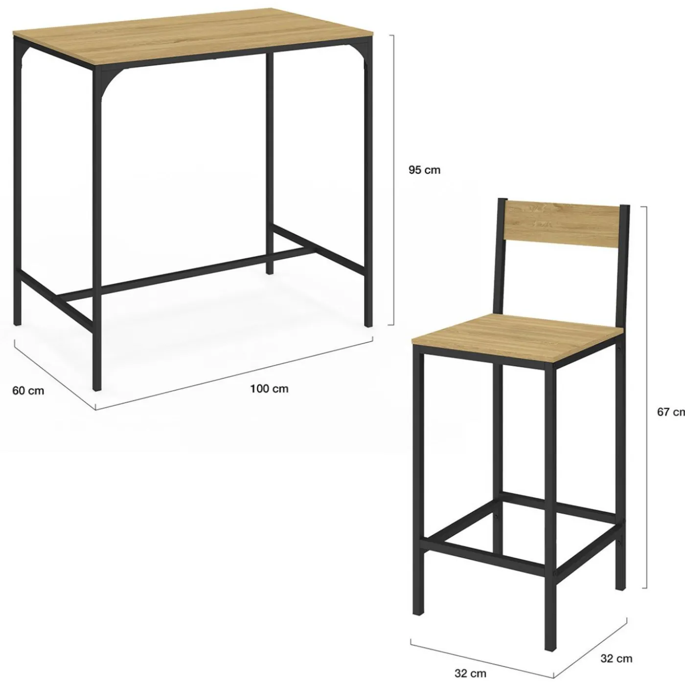 Ensemble table de bar et 4 chaises de bar industrielles