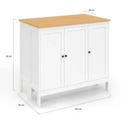 Ensemble table de bar ilot et 2 tabourets bois blanc plateau façon hêtre