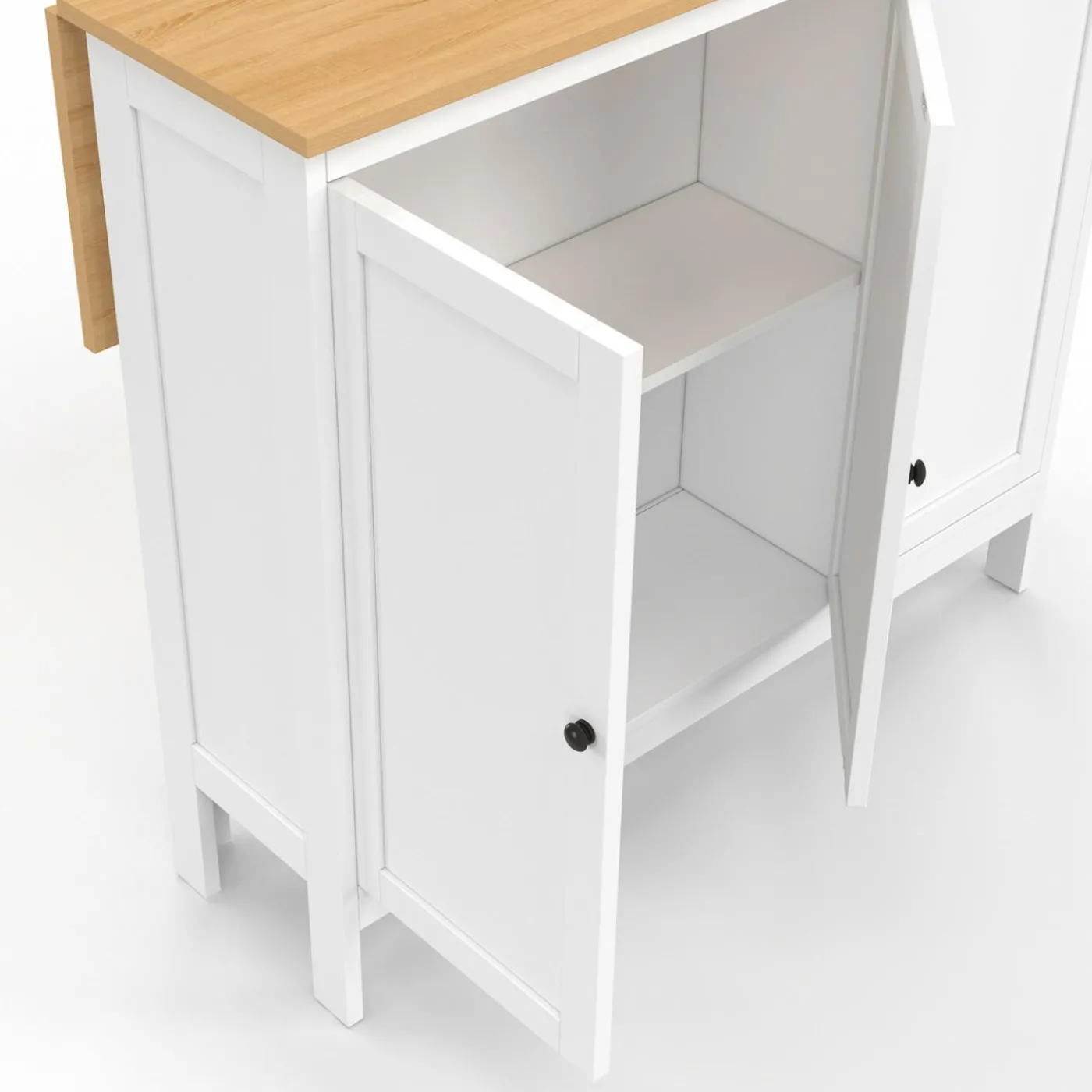 Ensemble table de bar ilot et 2 tabourets bois blanc plateau façon hêtre