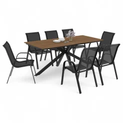 Ensemble table et chaise salon de jardin 8 personnes pied araignée noir