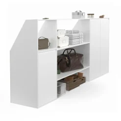 Ensemble étagère 2 niveaux, armoire 2 portes et 1 porte + 1 niche sous pente Blanche