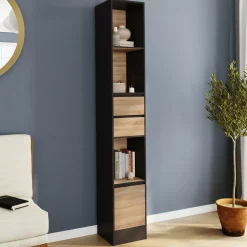 Etagère bibliothèque 190 cm 3 étagères 2 tiroirs 1 placard noir et effet bois