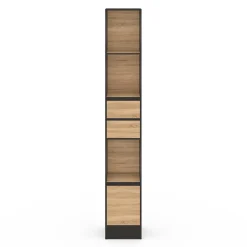 Etagère bibliothèque 190 cm 3 étagères 2 tiroirs 1 placard noir et effet bois