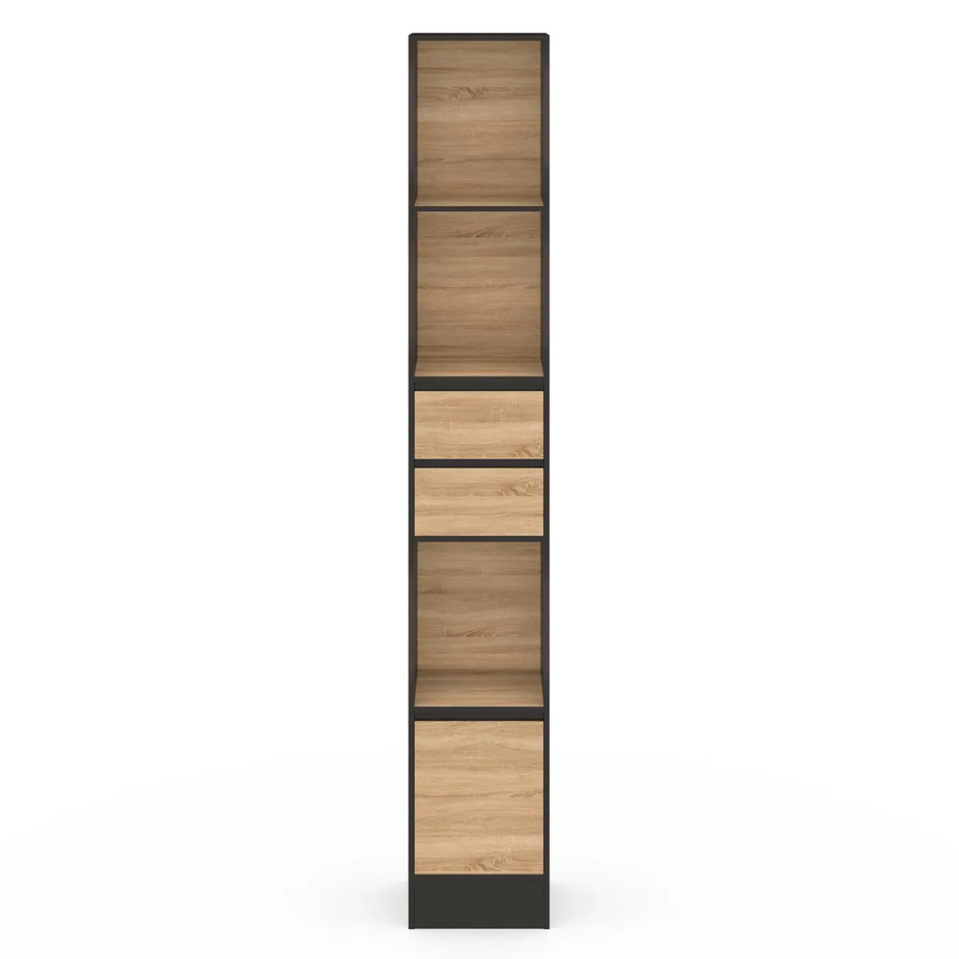 Etagère bibliothèque 190 cm 3 étagères 2 tiroirs 1 placard noir et effet bois