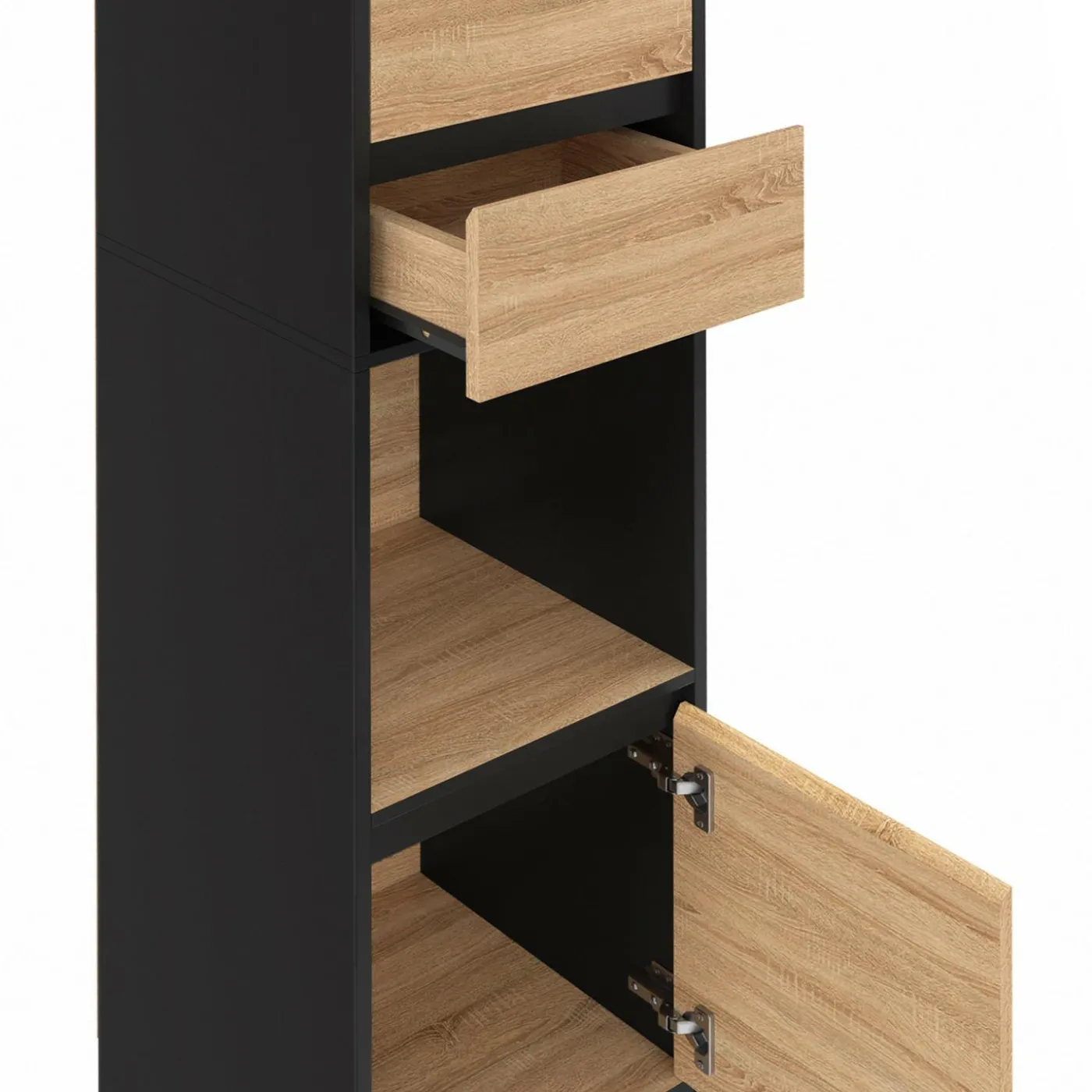 Etagère bibliothèque 190 cm 3 étagères 2 tiroirs 1 placard noir et effet bois