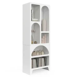 Etagère bibliothèque 6 compartiments style organique bois blanc