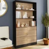 Etagère bibliothèque 3 niveaux XXL 1 placard noir et effet bois 190 cm