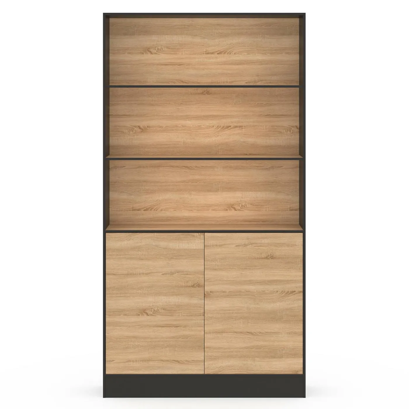 Etagère bibliothèque 3 niveaux XXL 1 placard noir et effet bois 190 cm