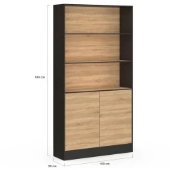 Etagère bibliothèque 3 niveaux XXL 1 placard noir et effet bois 190 cm