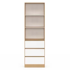 Etagère bibliothèque 3 niveaux 3 tiroirs blanc et effet bois