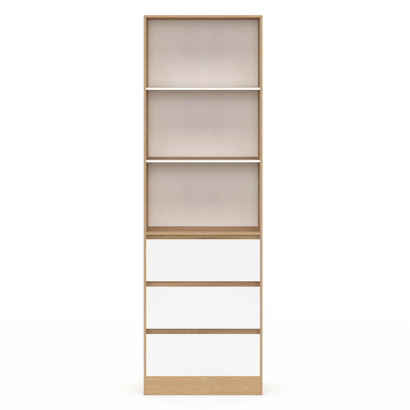 Etagère bibliothèque 3 niveaux 3 tiroirs blanc et effet bois