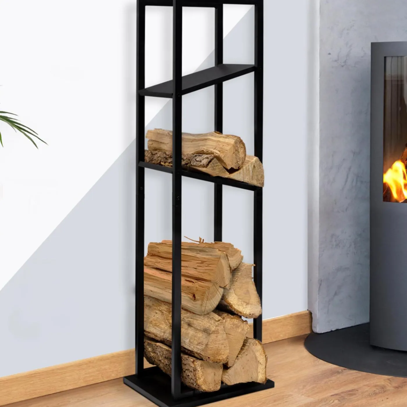 Etagère de rangement pour bois de chauffage en acier noir