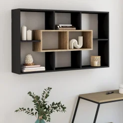 Etagère murale noire et effet bois
