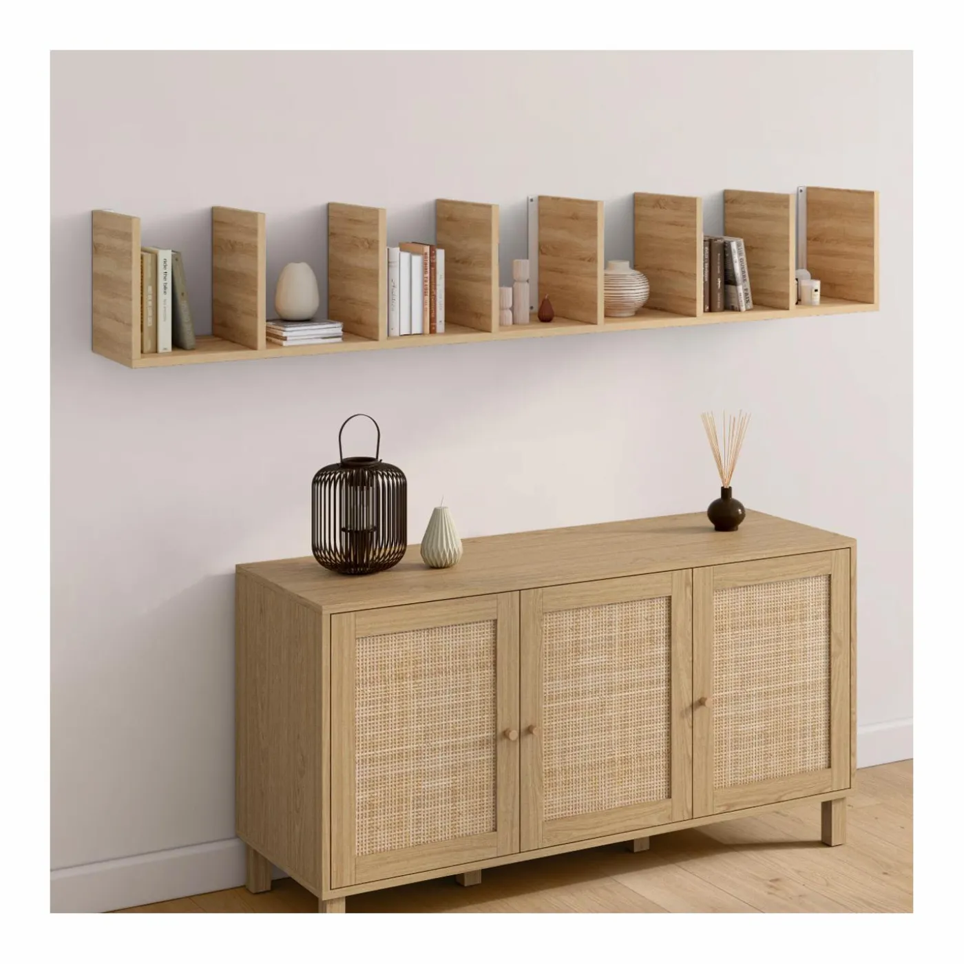 Etagère murale suspendue façon hêtre 190 cm