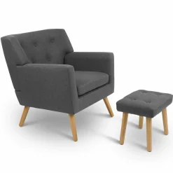 Fauteuil avec repose pieds en tissu gris anthracite style scandinave