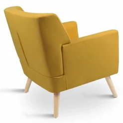Fauteuil avec repose pieds en tissu jaune style scandinave