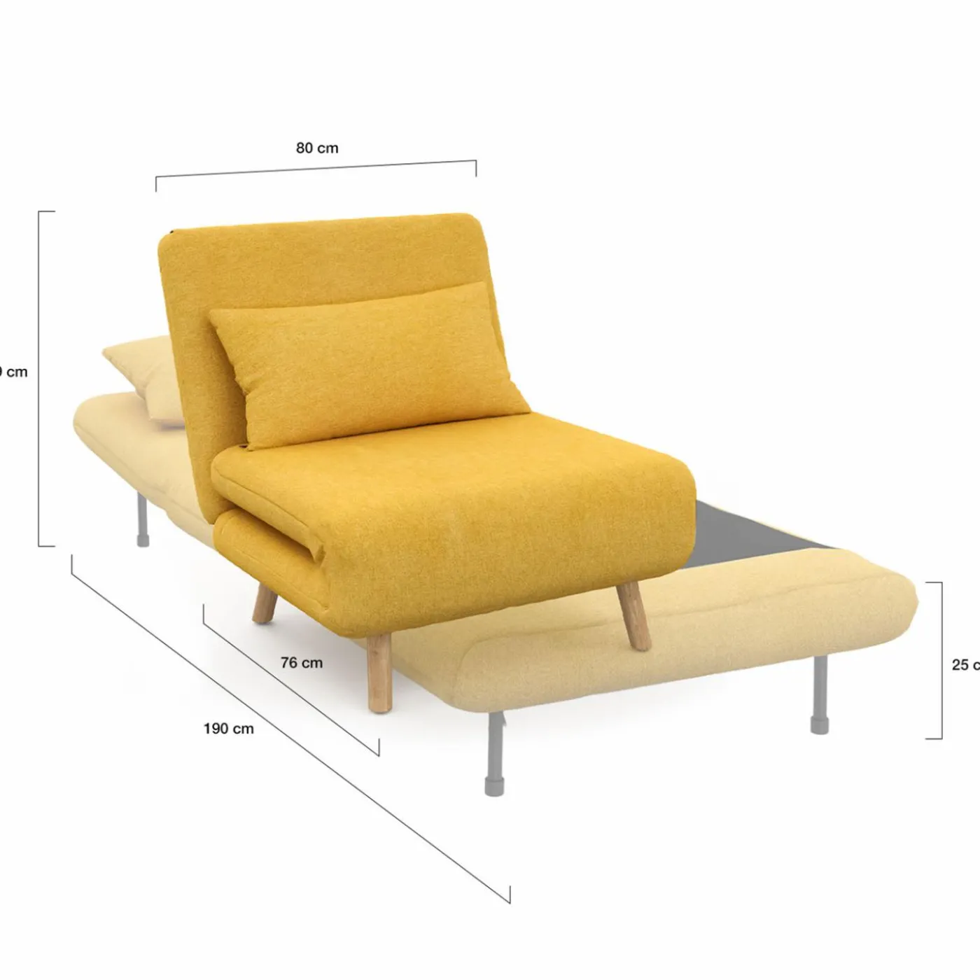 Fauteuil convertible en lit 80x190cm tissu jaune