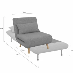 Fauteuil convertible en lit 1 place gris clair
