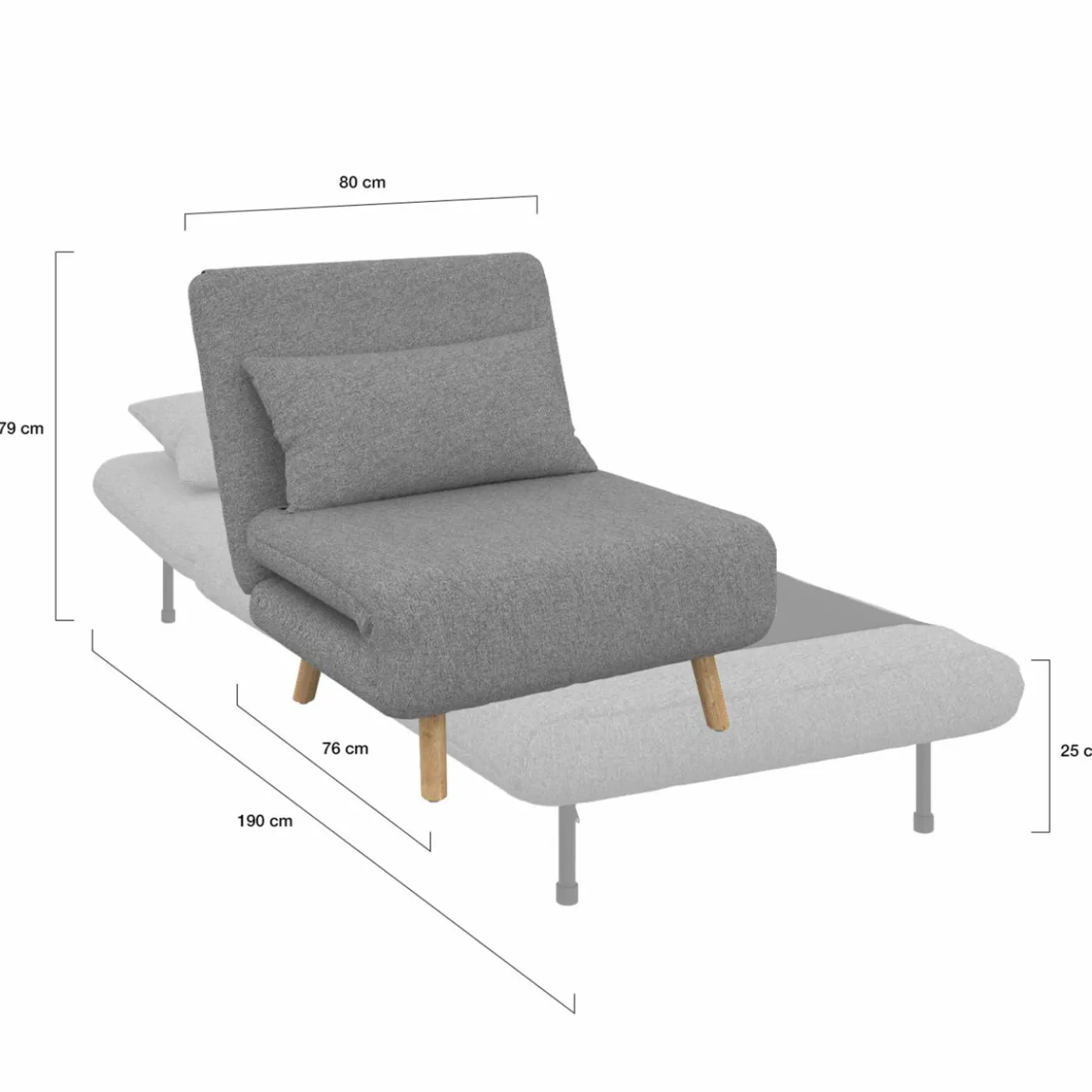 Fauteuil convertible en lit 1 place gris clair
