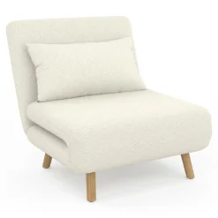 Fauteuil convertible en lit d'appoint 1 place 80x190 cm bouclette blanc