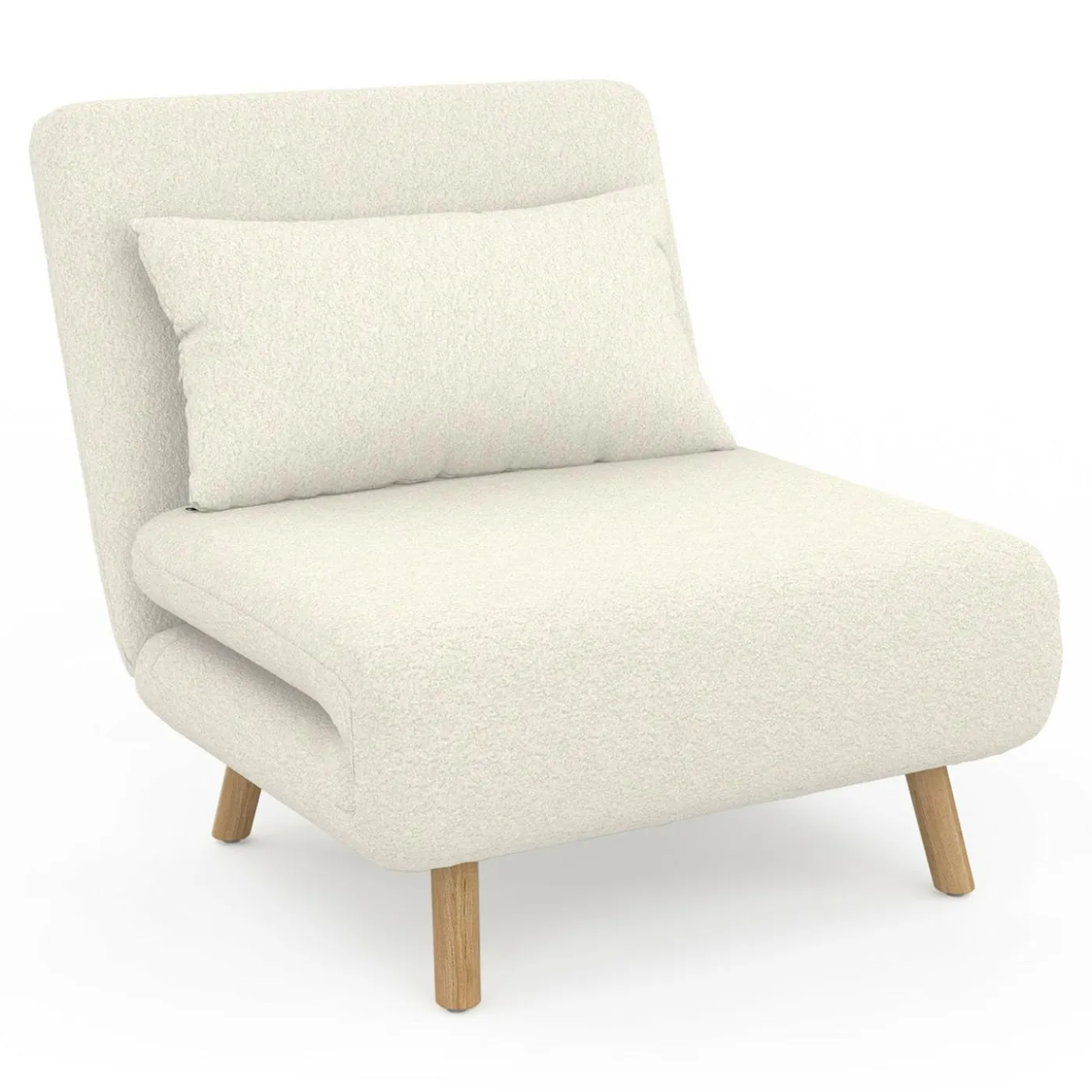 Fauteuil convertible en lit d'appoint 1 place 80x190 cm bouclette blanc