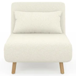 Fauteuil convertible en lit d'appoint 1 place 80x190 cm bouclette blanc