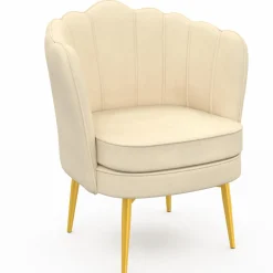 Fauteuil coquillage beige en velours pieds dorés