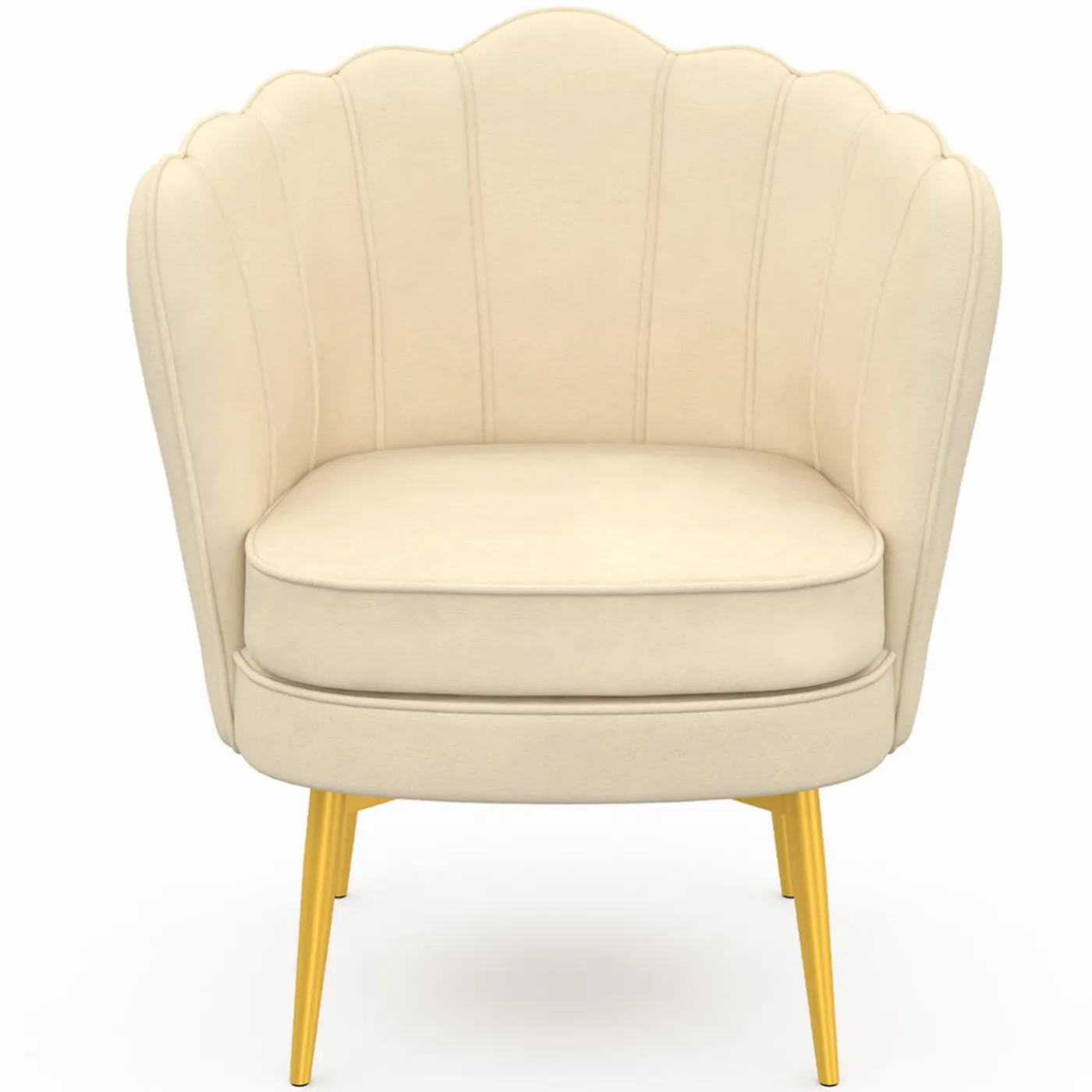 Fauteuil coquillage beige en velours pieds dorés