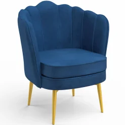 Fauteuil coquillage en velours bleu nuit avec pieds dorés