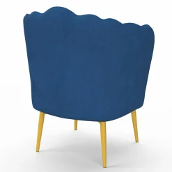 Fauteuil coquillage en velours bleu nuit avec pieds dorés