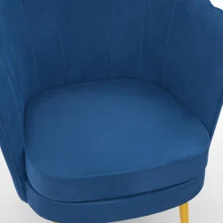 Fauteuil coquillage en velours bleu nuit avec pieds dorés