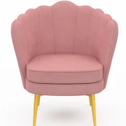 Fauteuil coquillage rose en velours pieds dorés