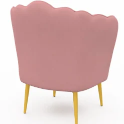 Fauteuil coquillage rose en velours pieds dorés