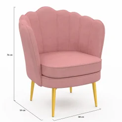 Fauteuil coquillage rose en velours pieds dorés
