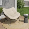 Fauteuil de jardin relax avec coussin écru effet rotin