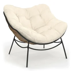 Fauteuil de jardin relax avec coussin écru effet rotin