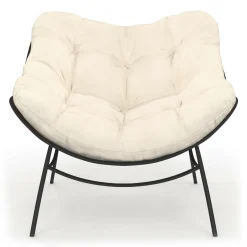 Fauteuil de jardin relax avec coussin écru effet rotin