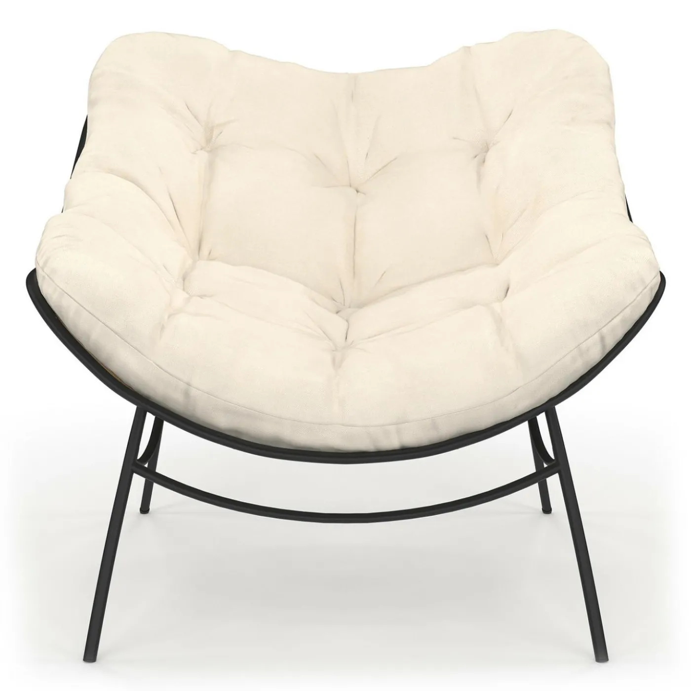 Fauteuil de jardin relax avec coussin écru effet rotin
