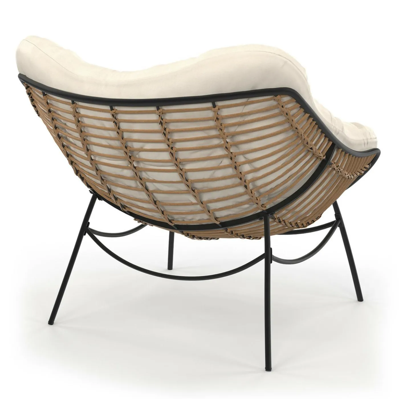 Fauteuil de jardin relax avec coussin écru effet rotin