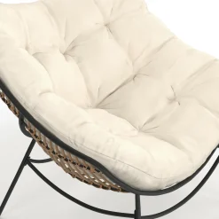 Fauteuil de jardin relax avec coussin écru effet rotin