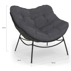 Fauteuil de jardin relax avec coussin effet rotin gris