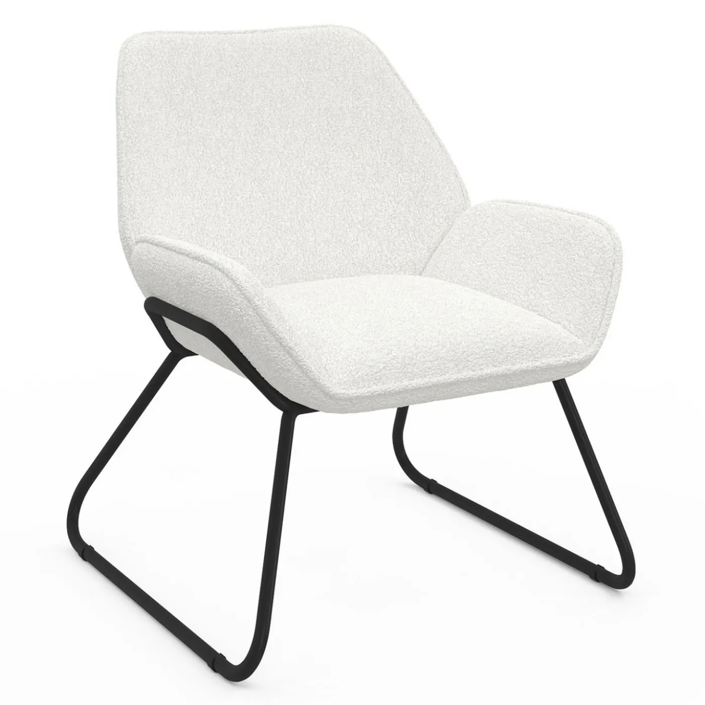 Fauteuil en tissu bouclette et pieds métal noirs