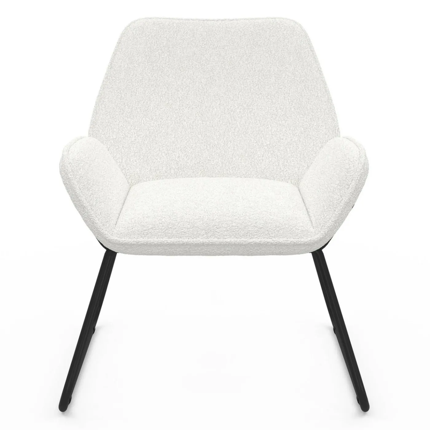 Fauteuil en tissu bouclette et pieds métal noirs