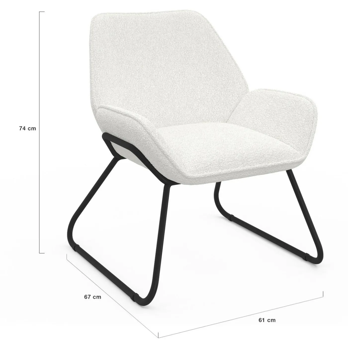 Fauteuil en tissu bouclette et pieds métal noirs